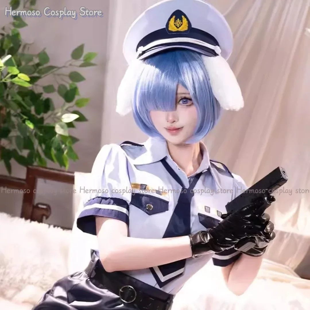 

Anime Re:Life in A Different World From Zero Rem Cosplay Costume Police Women Uniform Suit Wigs Halloween Carnival Party Outfit