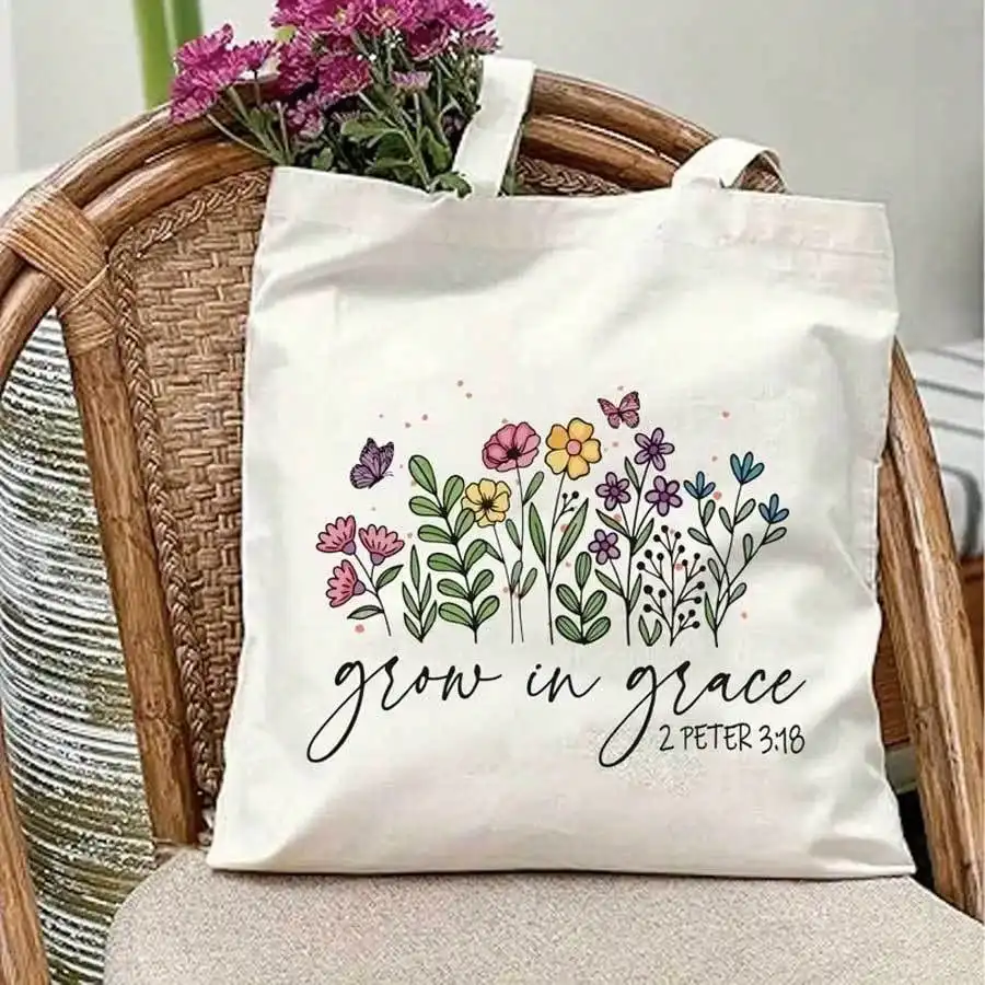 Sturdy Christian Women's Handbag With Inspirational Bible Verse Print, Large Capacity Reusable Shopping Bag With Stable Handle