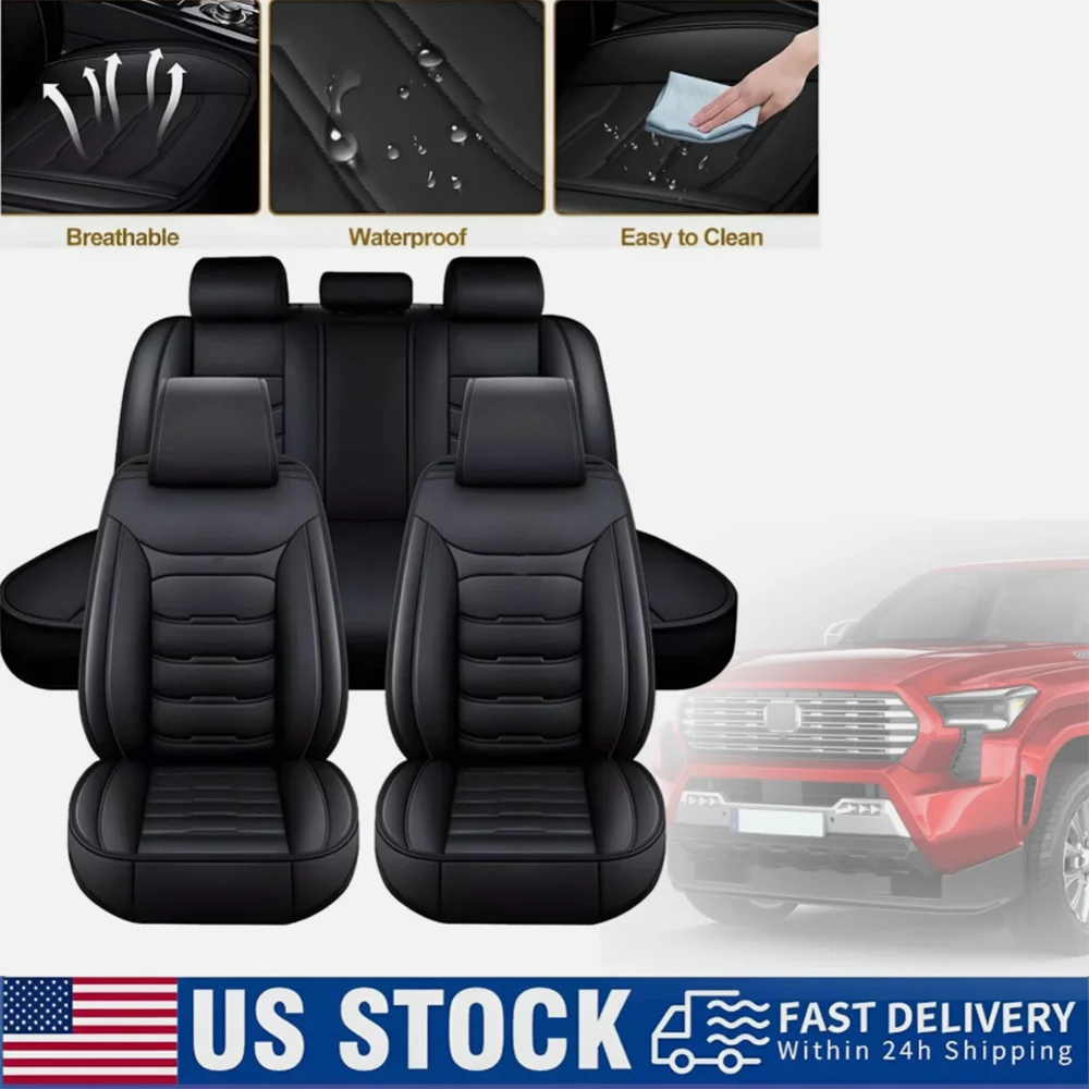 

All Season Genuine Leather Full Coverage 5-Seater Car Seat Covers Summer Ready Universal Fit for Cars SUVs Trucks Premium Auto