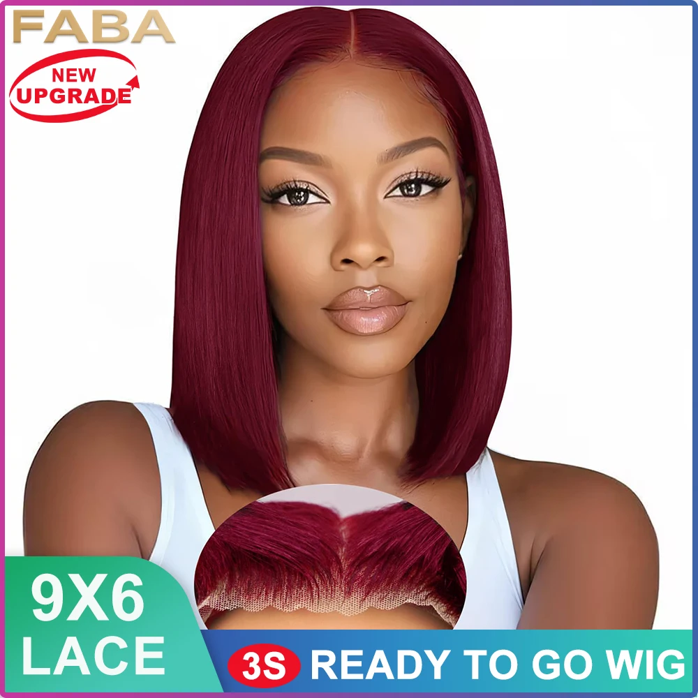 

9x6 Glueless hd Burgundy Bob Lace Front Wigs Pre Plucked 99j Straight Bob Wig Pre Plucked with Baby Hair 180% Density For Woman