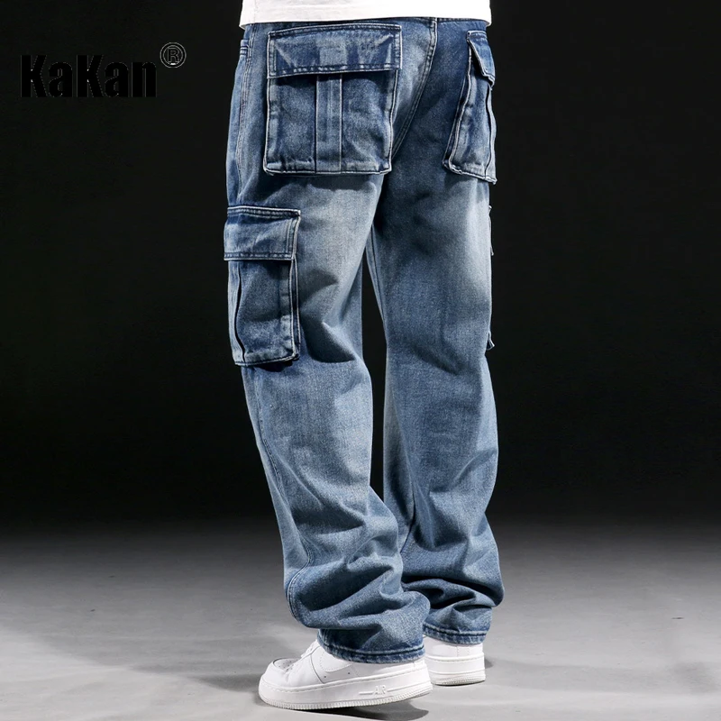 

Kakan - New Men's Multi Pocket Jeans, Y2k Loose Plus Size Motoryclist Boots Long Jeans Jeans Man Brand