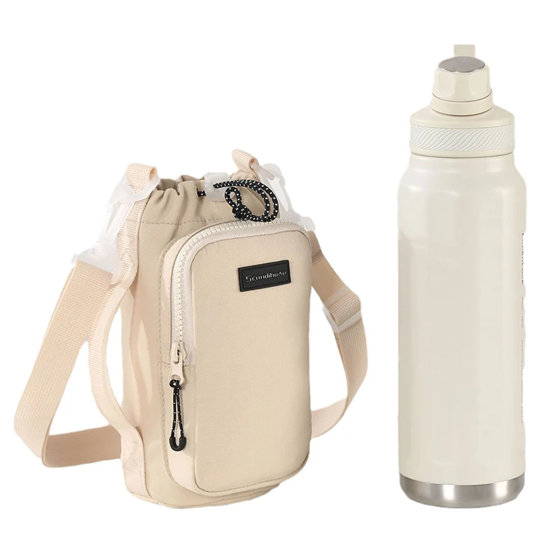 Portable Water Bottle Bag With Adjustable Shoulder Strap Thermal Vacuum Mug Cup Sleeve Cup Insulated Protective Cover