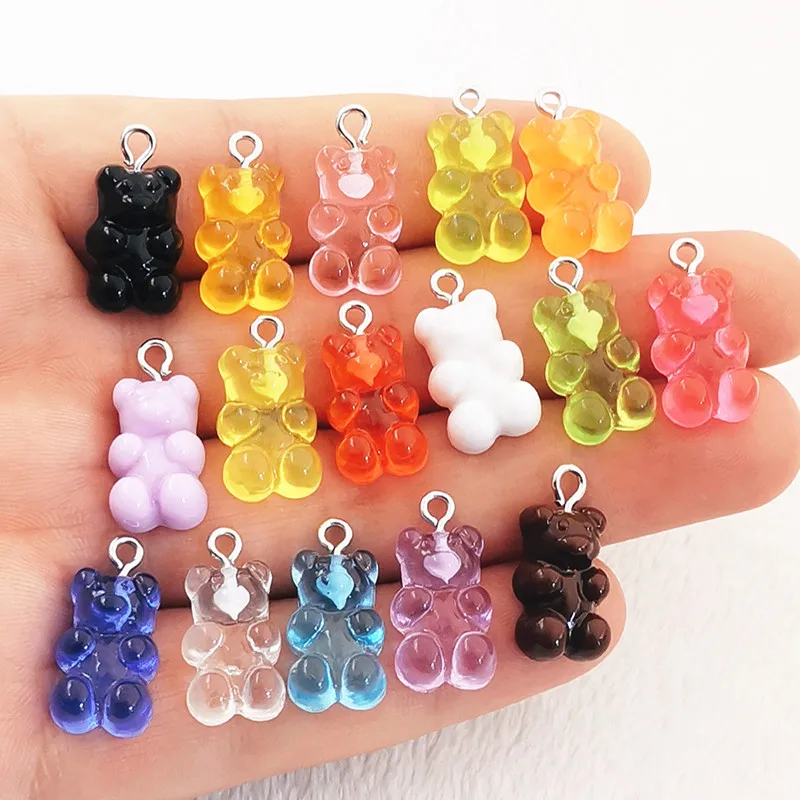 20 stücke 21X11mm Candy Farbe Gummy Mini Bär Charms für Machen Niedlichen Ohrringe Anhänger Halsketten DIY Kreative Schmuck Finden