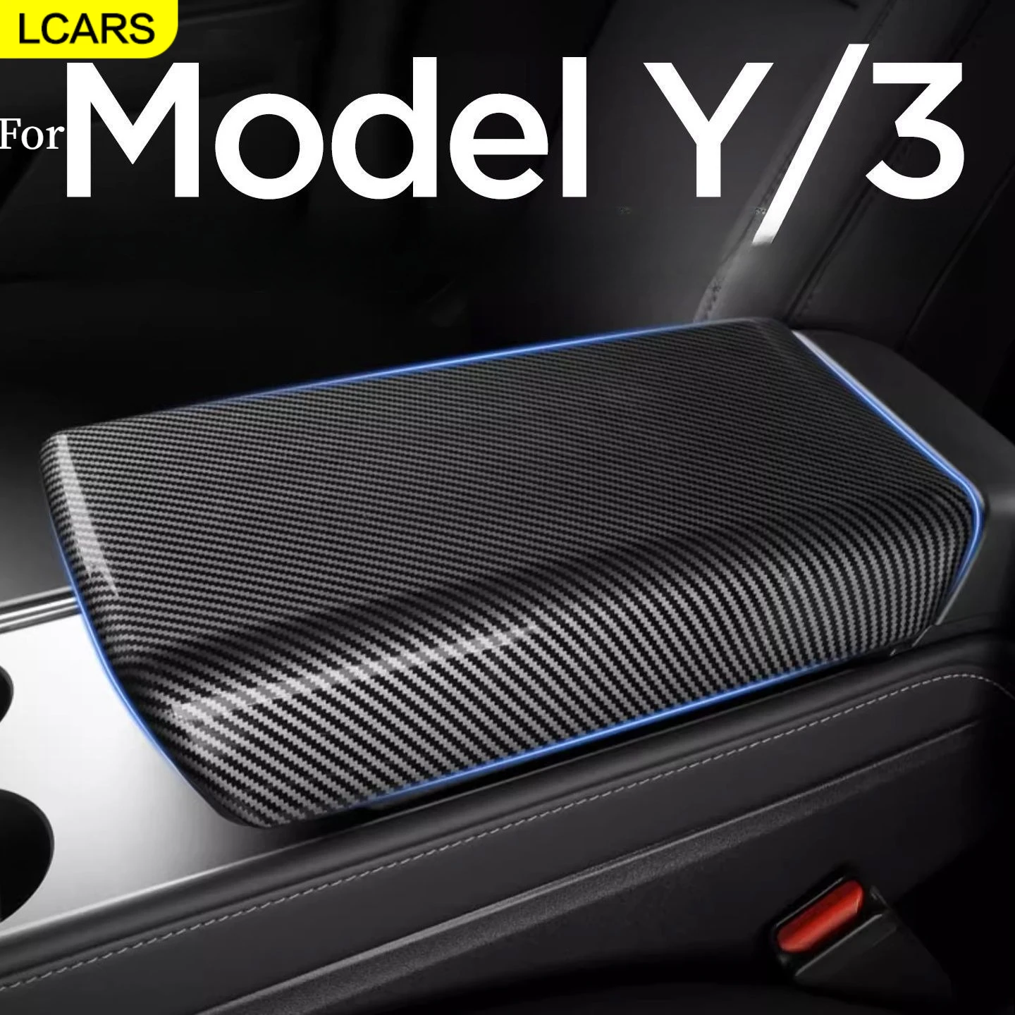 Passende Schutzhülle für die Armlehnenbox des aktualisierten Tesla Model 3/Y, Carbonfaser-Muster Modifikationszubehör