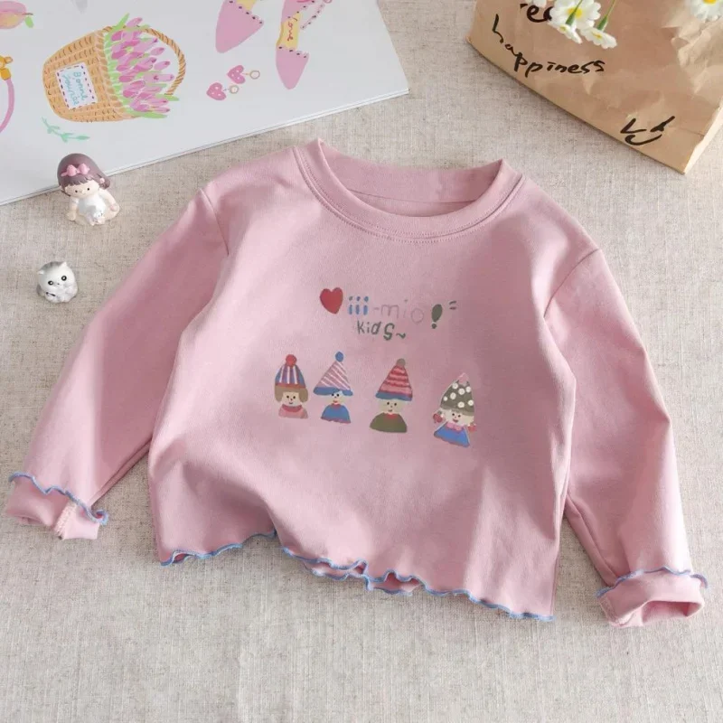 Frühling Herbst Neue Mädchen 100% Baumwolle Langarm T-Shirt Rüschen Rundhals Lässig Vielseitig Baby Kinder Rüschenrand Weiche Baumwoll-Oberteile – Detail 4