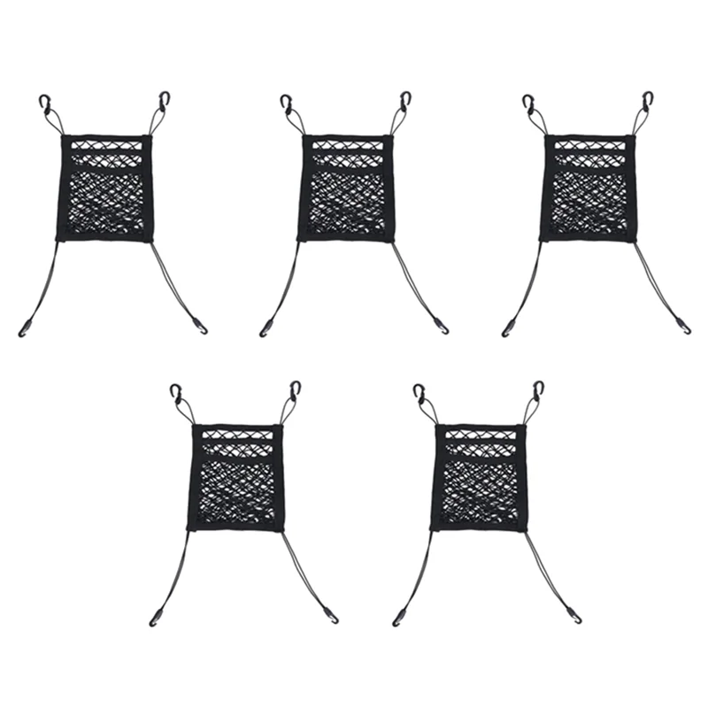 

5X 3-Layer Car Mesh Organizer, Stretchable Seat Back Net Bag, Barrier Of Backseat Pet Kids, Cargo Tissue Purse Holder