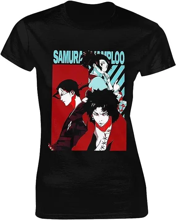 

Samurai Anime Champloo Shirt Women's Fashion Short Sleeve Cotton T Shirts Quick Dry Pattern Custom Tee Tops Black