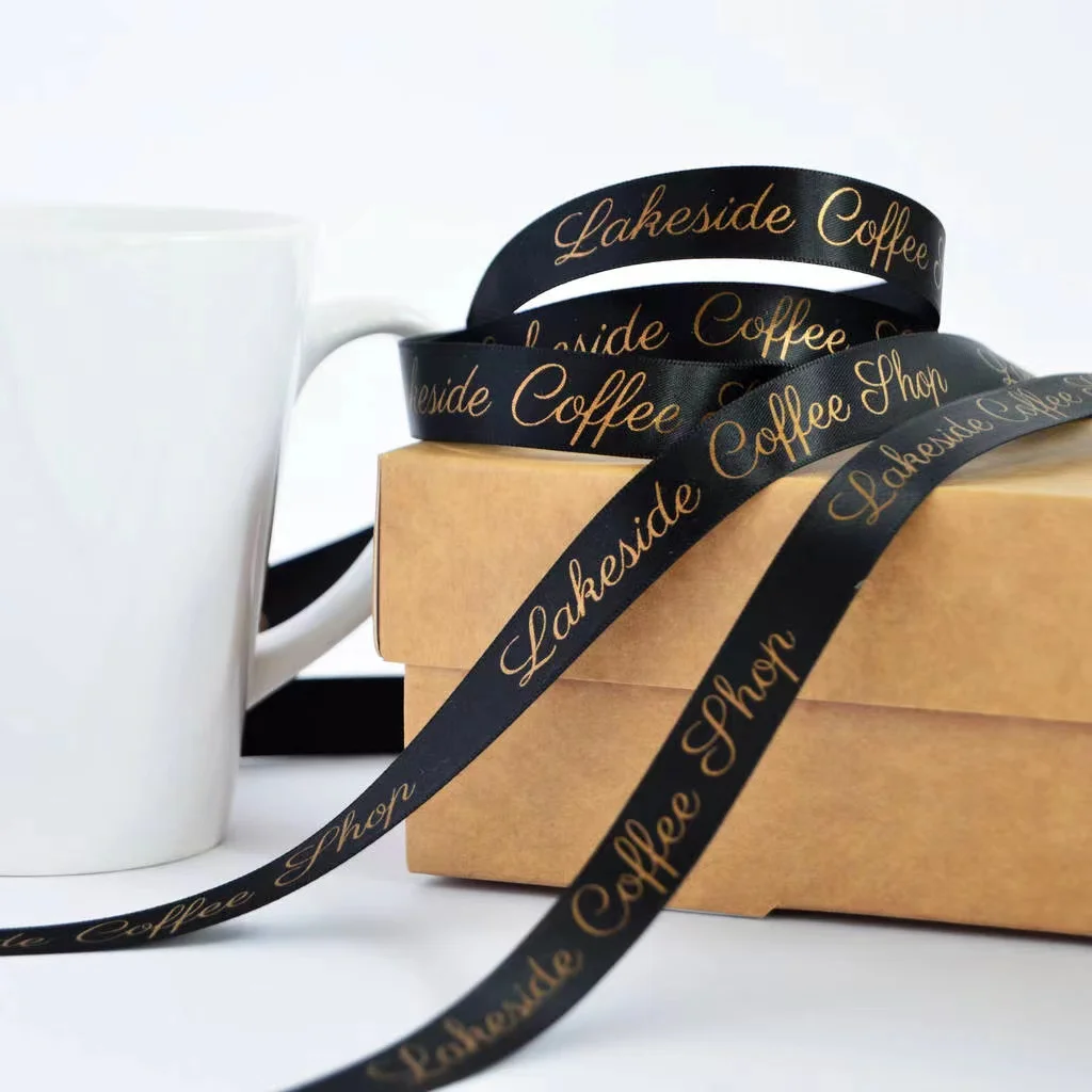 Silk Ribbon for Bakery Flower Shop, Customized Logo Printing Ribbon, Personal Brand Printed, 100 Yard