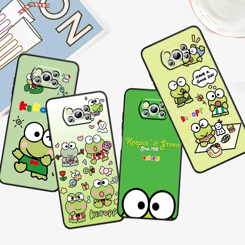 Big Eyed Frog Cute Cartoon For Xiaomi Mi Poco F5 F4 F3 X6 X5 X4 X3 M6 M5 M5S M4 M3 C65 Pro GT NFC 5G Black TPU Phone Case