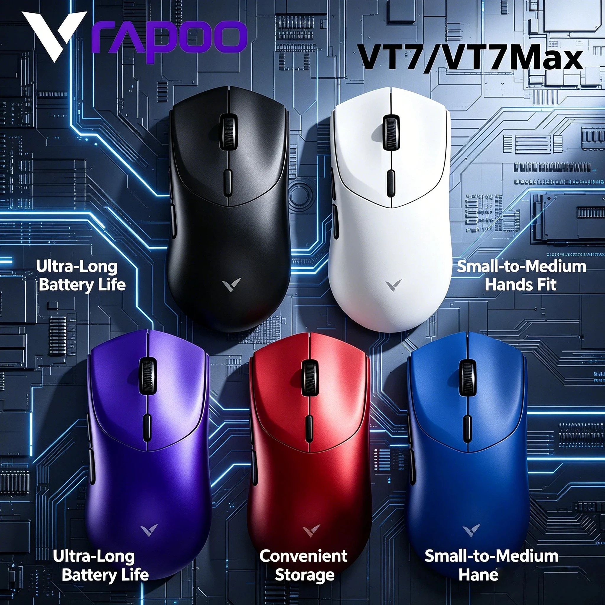 Rapoo VT7 MAX GEN Gaming Mouse 53g Super Light True 8K Polling Rate Wireless Up to 750Hr Battery Performance Pro Max New