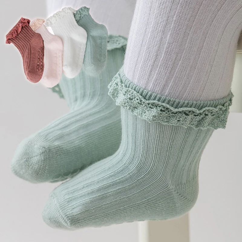 New Style Princess Style Baby Girls Socks with Rubber Bottom Combed Cotton Comfortable Skin-Friendly Non-Slip Casual Socks