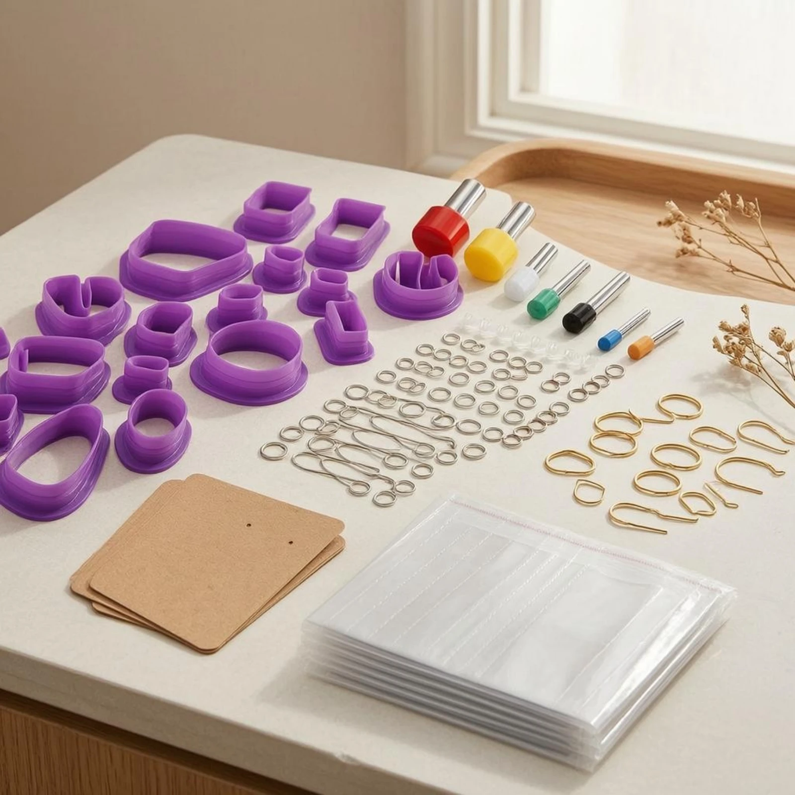 126 Pieces Clay Crafting Tool Set DIY Earring Clay Cutter Set Jewelry Making Shapers Storage Bag Craft Supply Metal and Plastic view 2
