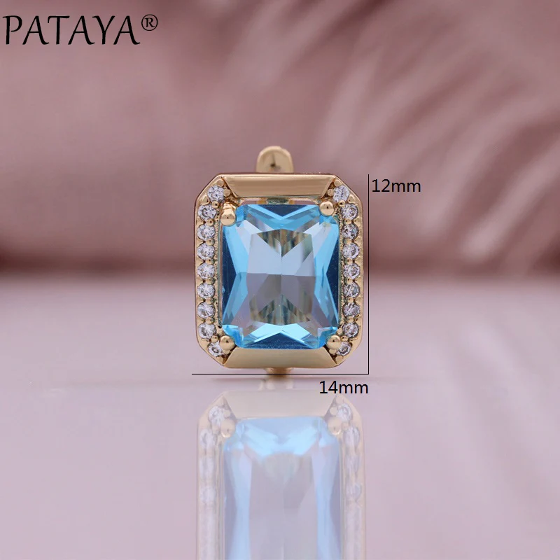 PATAYA New 585 Rose Gold Color Square Earring for Women Fashion Blue Natural Zircon Accessories High Quality Daily Jewelry