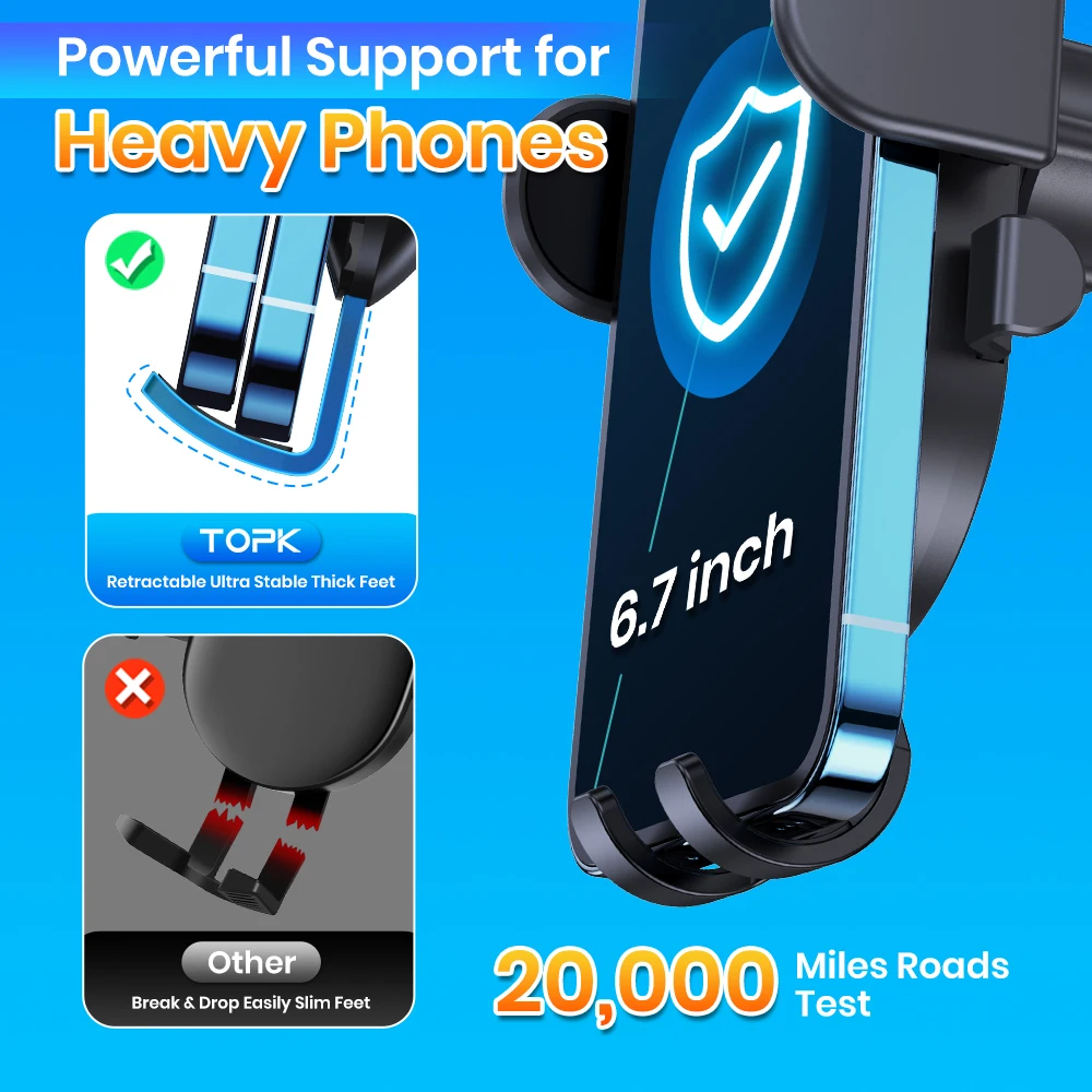 Suporte de telefone para carro TOPK para painel, suporte de telefone celular mãos livres atualizado para carro para telefones celulares iPhone Samsung