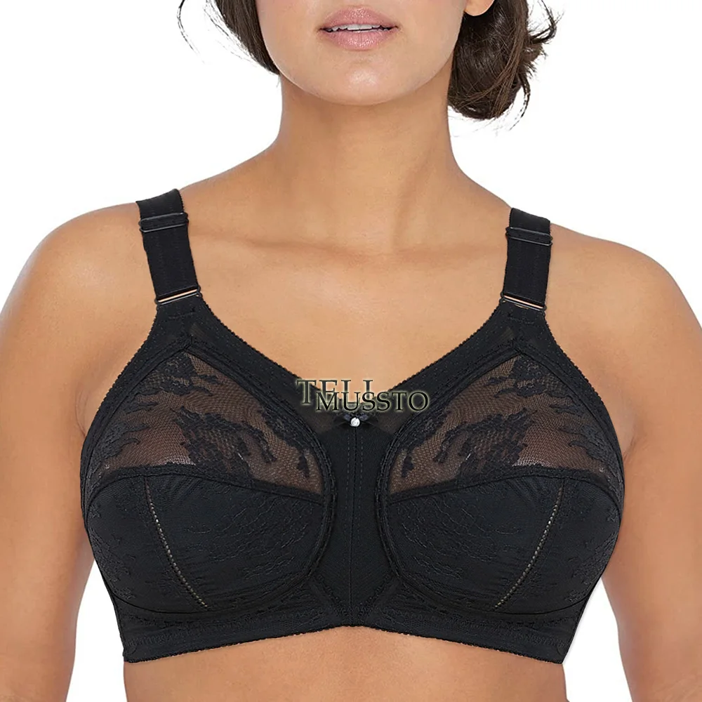 New White Big Minimizer Bras Plus Size Lace Bra Women Unlined Full Coverage Ultra Thin Wireless Adjusted-straps D E F G H I