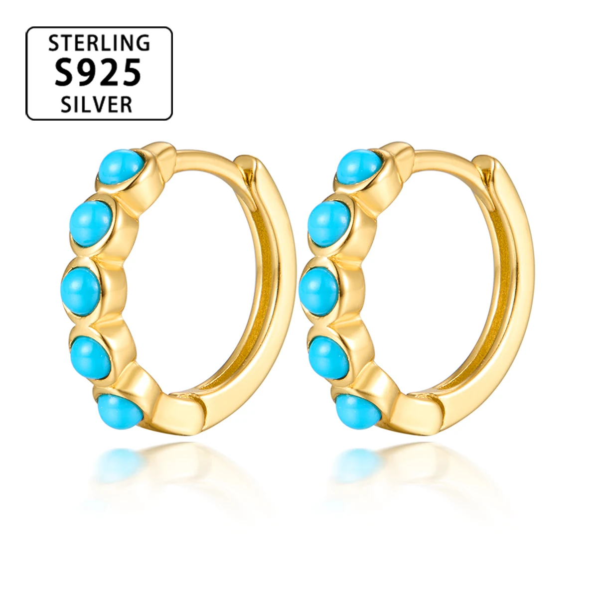 A pair of s925 stylish personality inlaid turquoise round sterling silver earrings, suitable for women's daily wear