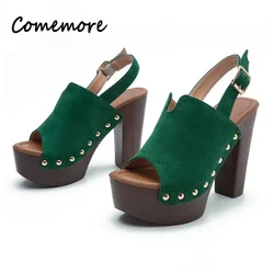 Comemore Ladies Platform Sandals Rivet Wooden Thick-soled Women's High-heeled Fish Mouth Sandals Shoes high Heels Sandals 2023