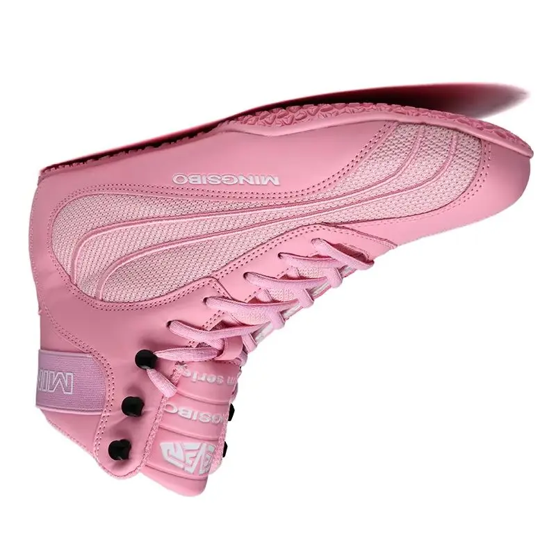 

2026 MINGSIBO Mid Cut Pro Small Size Wrestling Boots Yellow Pink Sport Sneakers For Boxing And Training Outdoors Large Size