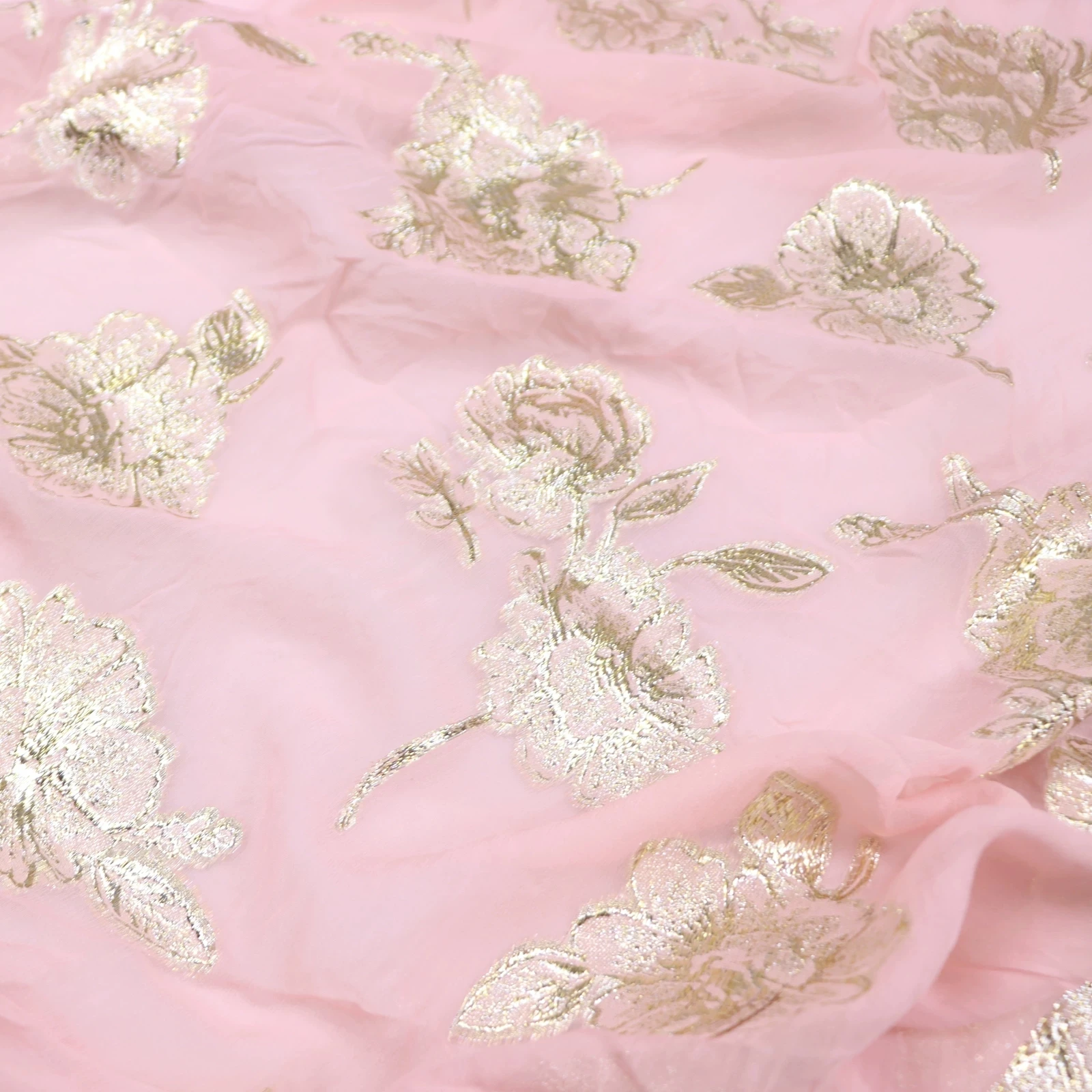Amazing Fashion Graceful Charming Silk Metallic Fabric Lurex Pink Gold Flowers Charming for Lady Shirt Pants Cover