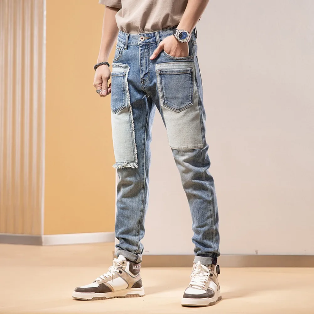 2024 Spring and Autumn New Men's Classic Fashion Trend Small Foot Pants Men's Casual Elastic Comfortable High-Quality Jeans y2k