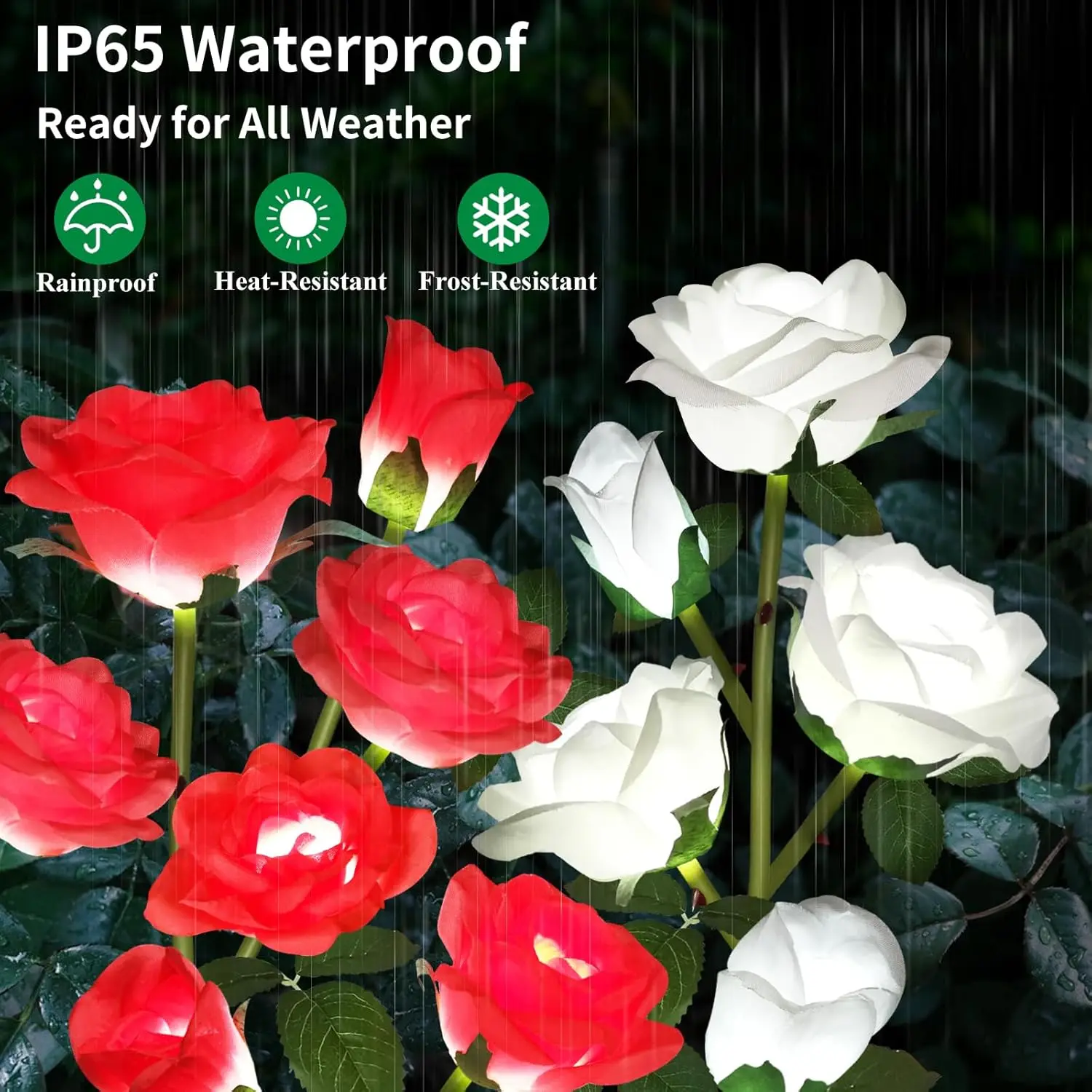 Solar Powered Rose Flower Lights, 5Head Artificial Rose Lawn Light for Valentine's Day Garden Decor, Patio, Deck, Fence lights