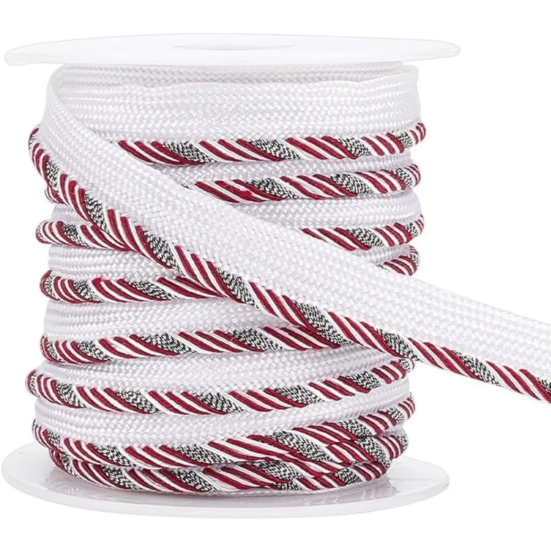 1 Roll 10 Yards Twisted Lip Cord Trim 3/8 inch Dark Red and White Polyester Edge Piping Trim for Garment Clothing Pillows Lamps