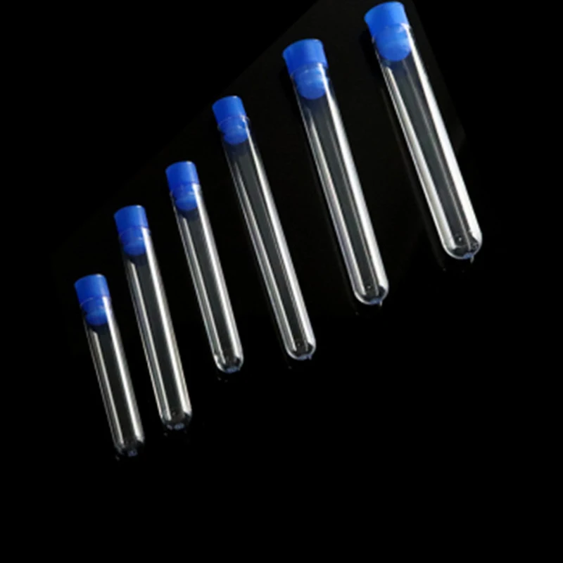 300Pcs Disposable 15*100mm Hard Plastic Transparent Test Tubes With Cap 15mm Round Bottom Test Tube Laboratory Supplies