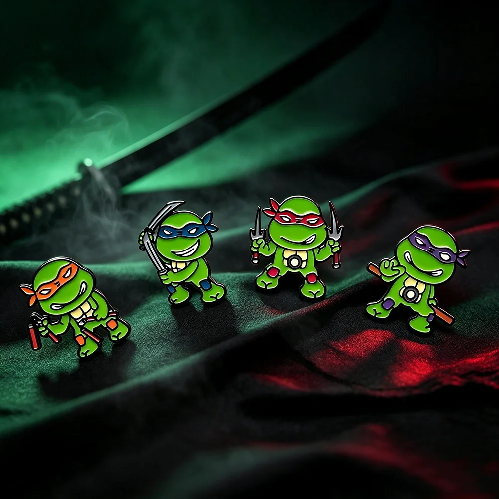 4Pcs Green Turtle Warrior Cartoon Lapel Pins Set