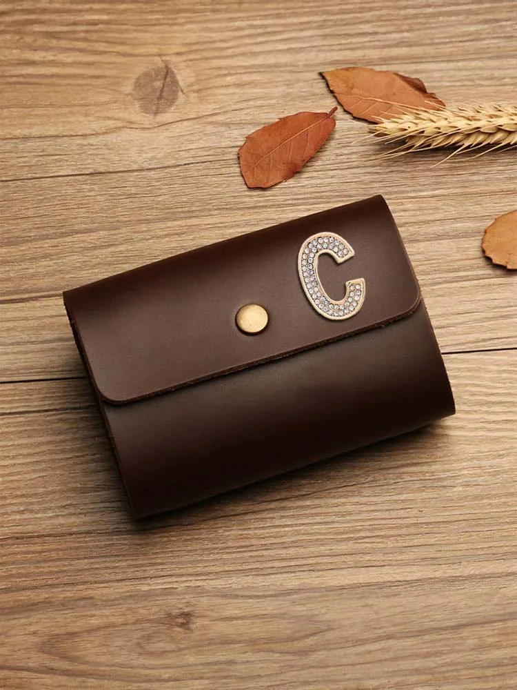 

Stylish Card & ID Holders: Multi-Function with Genuine Leather Feel Customized Personalized Customer Name Metal Letter Decor