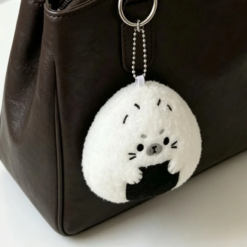 Cartoon Seal Rice Ball Plush Hanger Keychain Kawaii Simulation Sushi Seal Soft Stuffed Plush Bags Charm Pendant Keyrings Decor