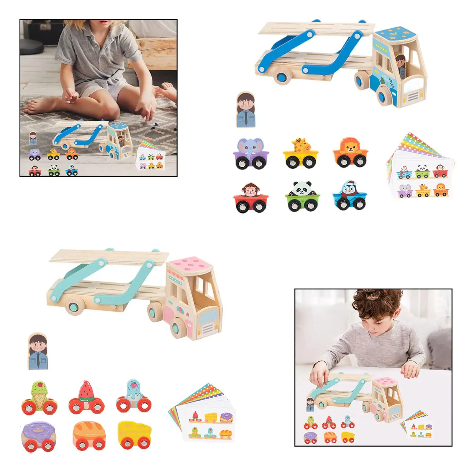 

Wooden Matching Truck Tow Truck Toy Cognition Learning Toy Educational Play Vehicle for Kids Party Supplies
