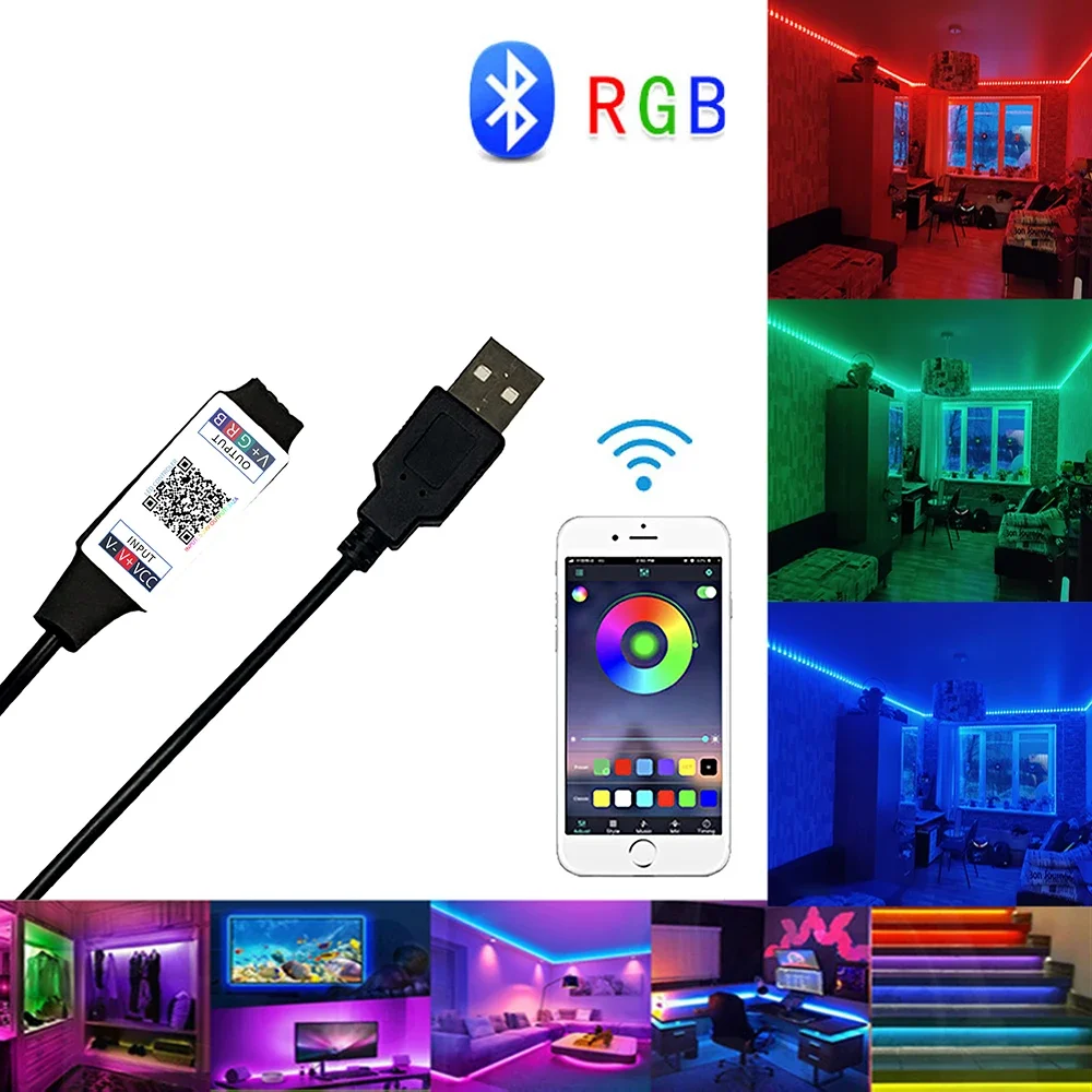 Mini RGB USB Connector Controller Bluetooth Compatible LED Light Strip Atmosphere Dimmer Switch DC 5V Music Smart APP Control