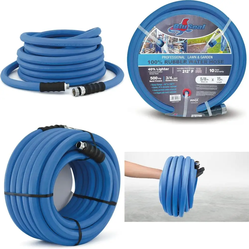 خرطوم حديقة مطاطي عالي القوة وخفيف الوزن للغاية - ماء بارد وساخن، 500 رطل لكل بوصة مربعة، 50F-190F، متين وقوي