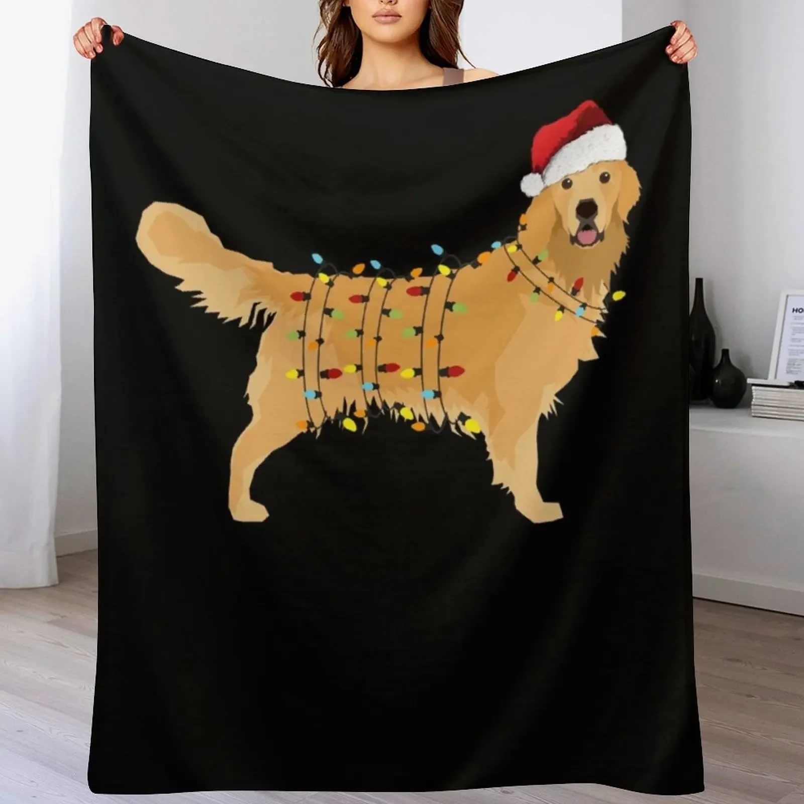 

Golden Retriever Holiday Christmas Light Throw Blanket Warm Plush Fuzzy Blanket for Living Room