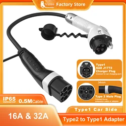 feyree Power Supply Side Type2 to Type1 j1772 Car Side Charging Adapter for Electric Vehicle Car EV Charger Plug 16A 32A 1Phase
