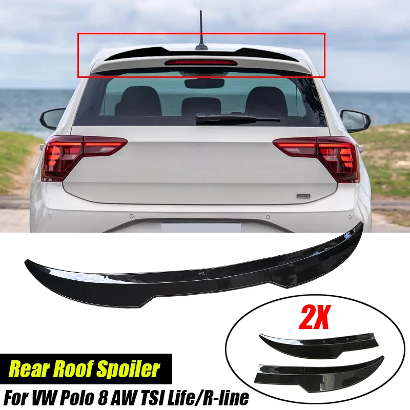 2Pcs 99cm Car Roof Spoiler For VW Polo 8 AW TSI Life/R-line Polo Mk5 6C/6R ABS Tail Wing Decoration Universal Gloss Black