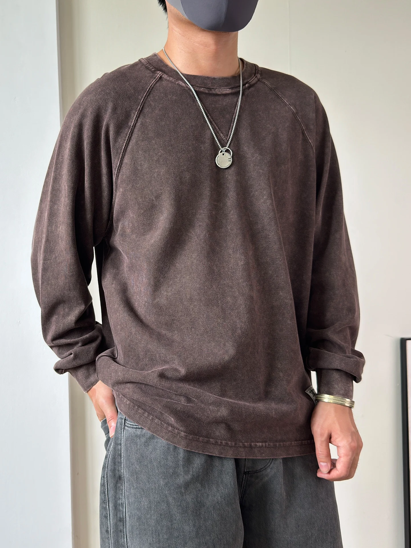 

American Retro Long Sve Cotton T-irt Men's Loose Fit Color Base Layer Top Autumn Wear 2025 New Sle round Ne