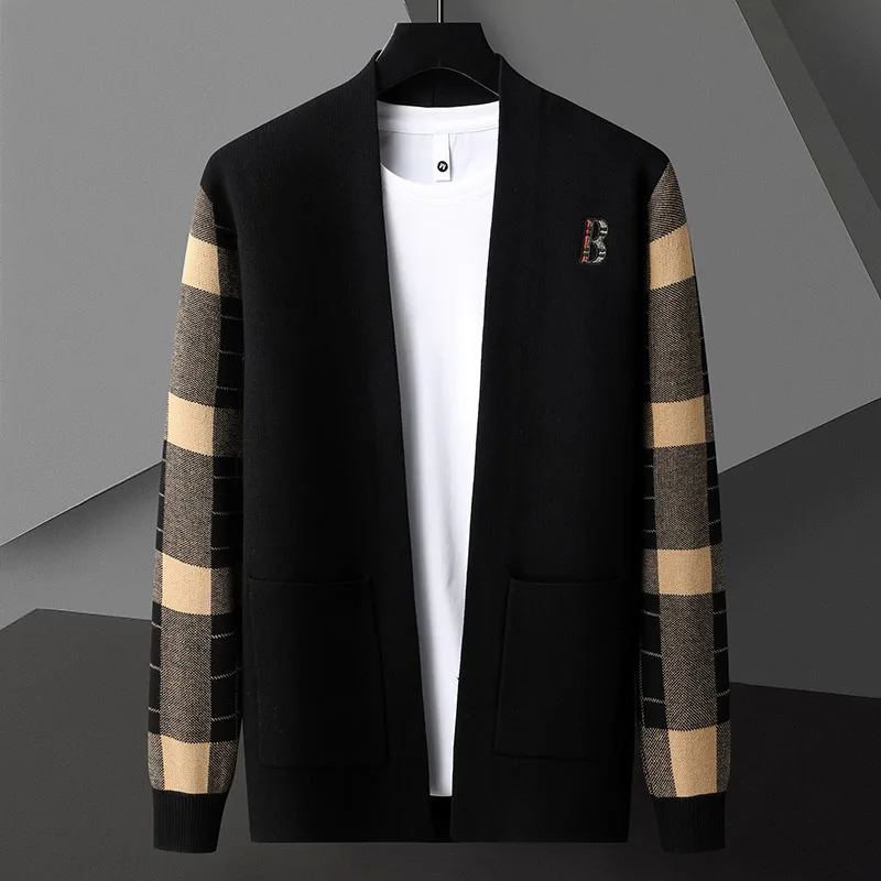 2024 Autumn Winter Knitted Cardigan Men\'s Stripes Knitwear Temperament Versatile Casual Business Sweater Coats Men Clothing