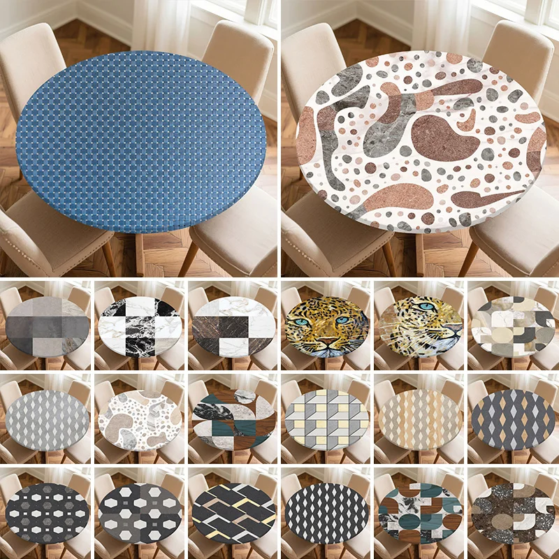 Diameter 60/70/80/90/100/120cm Round Table Cover Waterproof Oil-Proof Elastic Tablecloth for Kitchen Wedding Party Home Decor