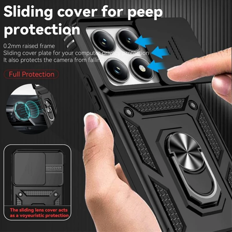 For Xiaomi 14T Pro Case Slide Lens Protection Armor Cover for Mi 14T Mi14T Xiaomi14T 14 T Pro 14TPro 5G Ring Stand Holder Funda