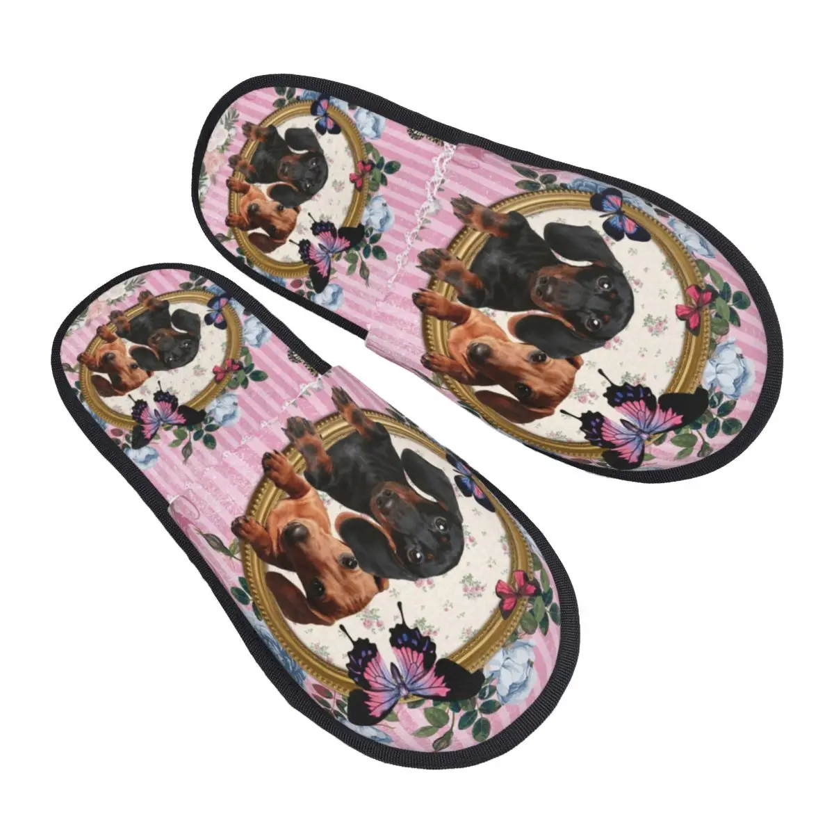 Custom Dachshund Dog And Butterfly Memory Foam Slippers Women Comfy Warm Badger Wiener Sausage House Slippers