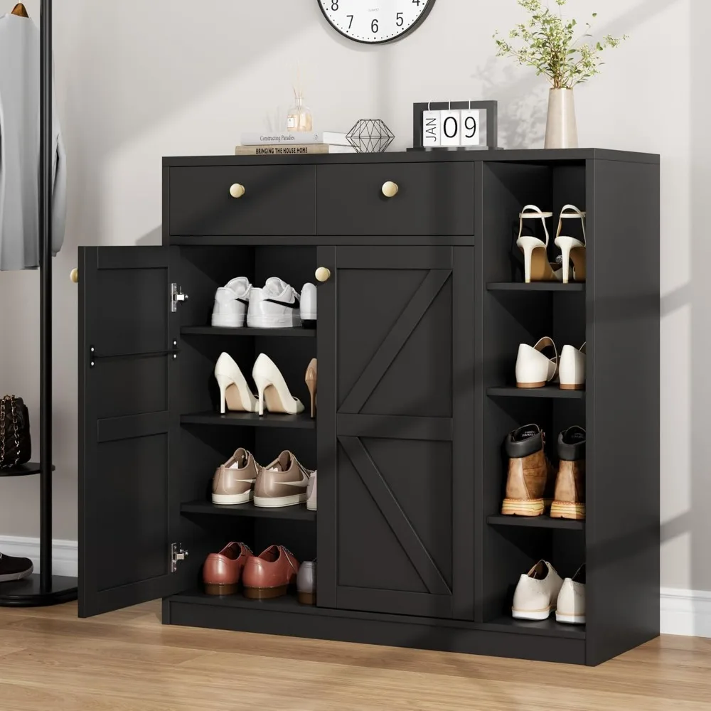 

Shoe Storage Cabinet W/Drawers , Adjustable Shelves and Stable Base, 4-Tier Shoes Rack Organizer Cabinet for Entryway Front Door