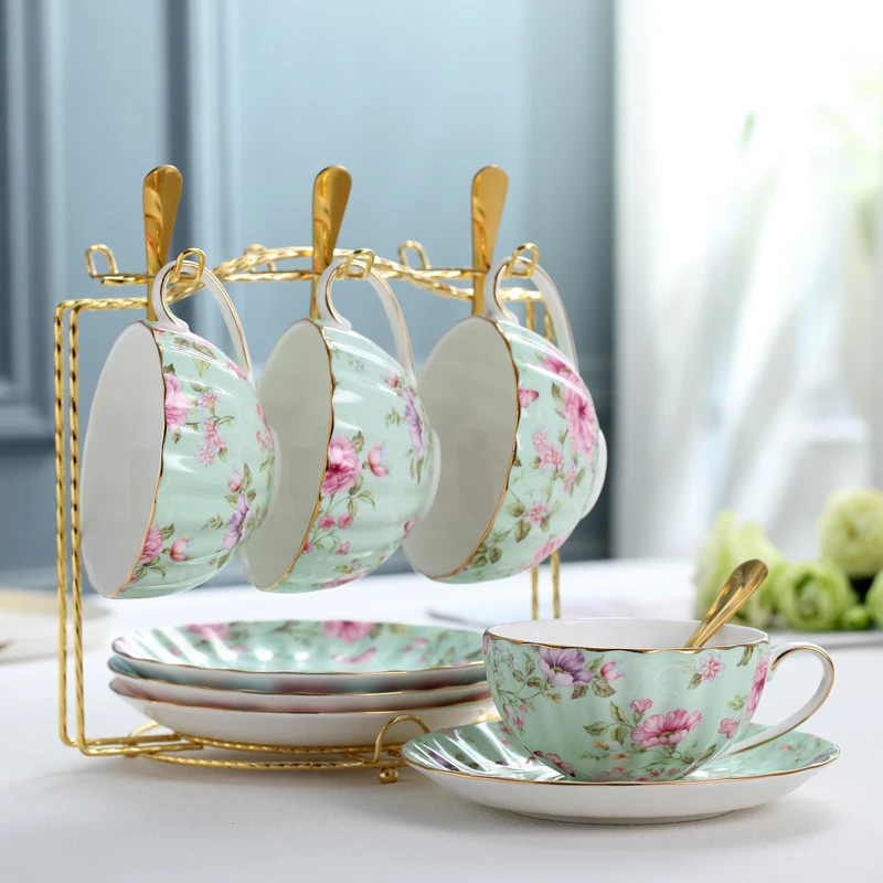 

Romantic Pumpkin Cup with dish 4PCS/set with Holder/Ceramics Milk Mug Kit/English Afternoon Tea Cups Tray Spoon/