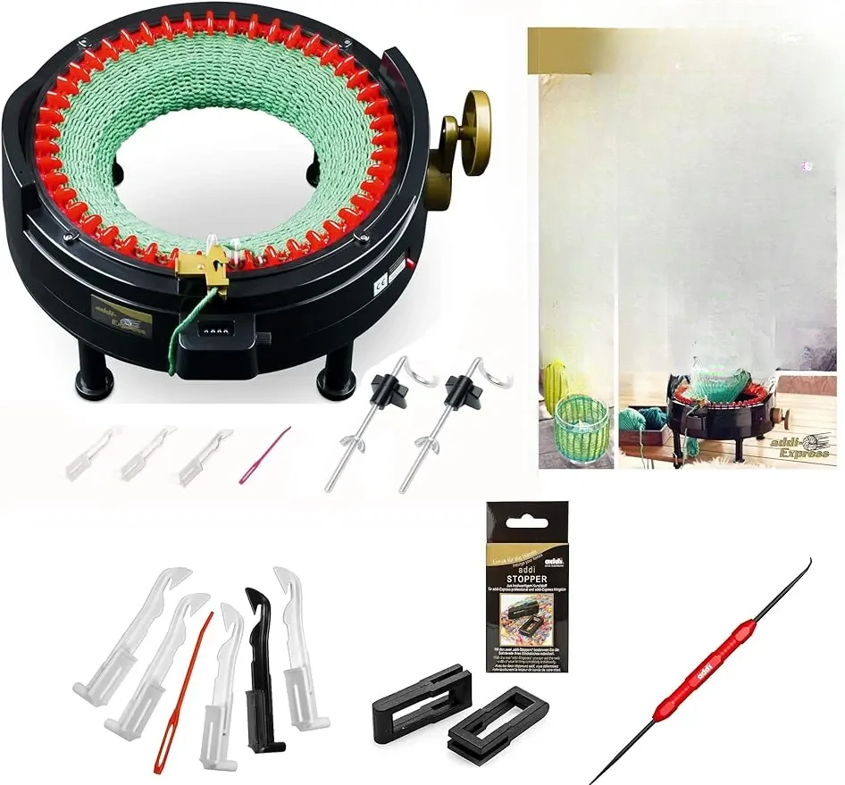 King Size Knitting Machine Kit Extended Version with Manual Counter Includes: 46 Needles,  Machine,