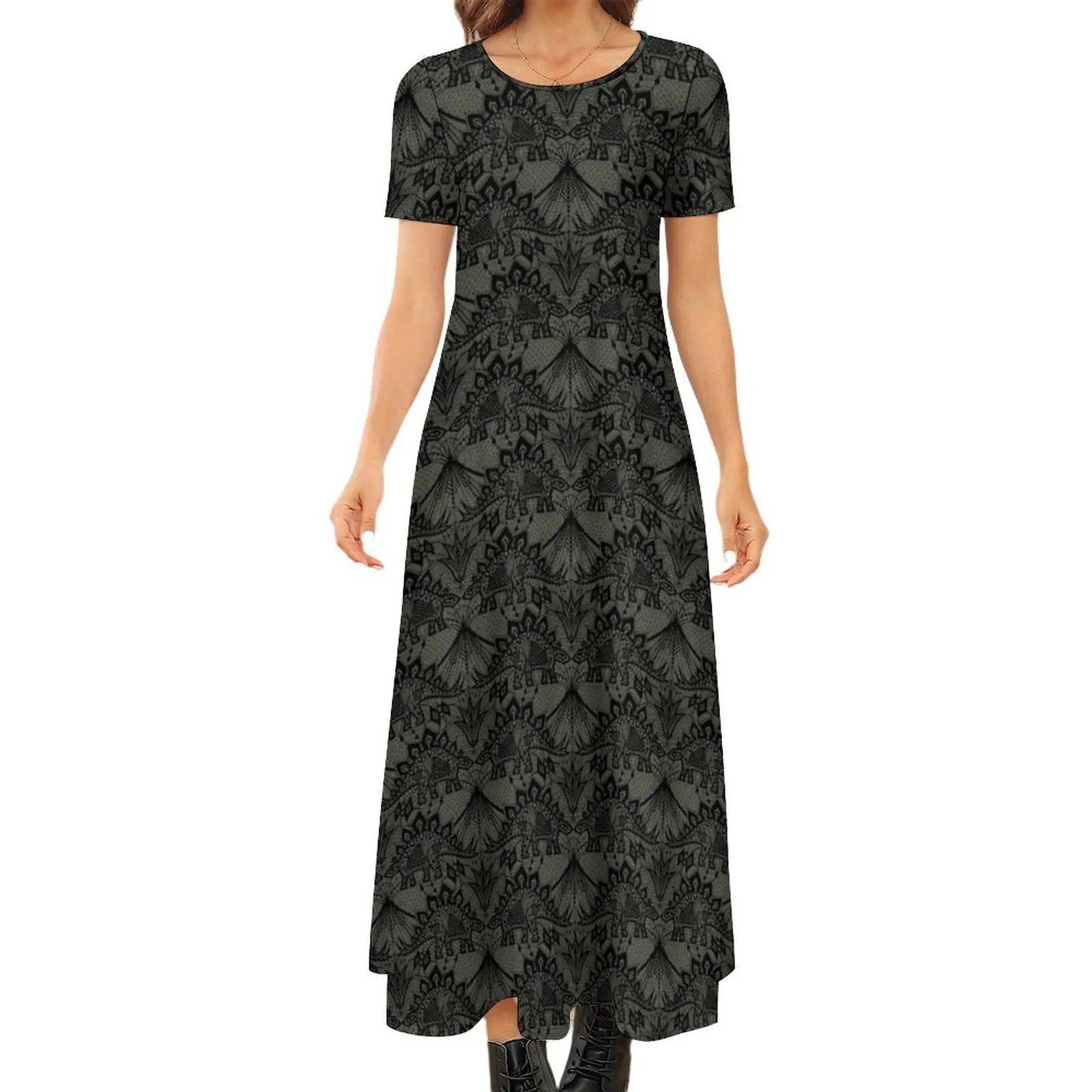 

Stegosaurus Lace - Black / Grey Round Neck Short Sleeve Dress evening dresses women women"s evening dress 2024