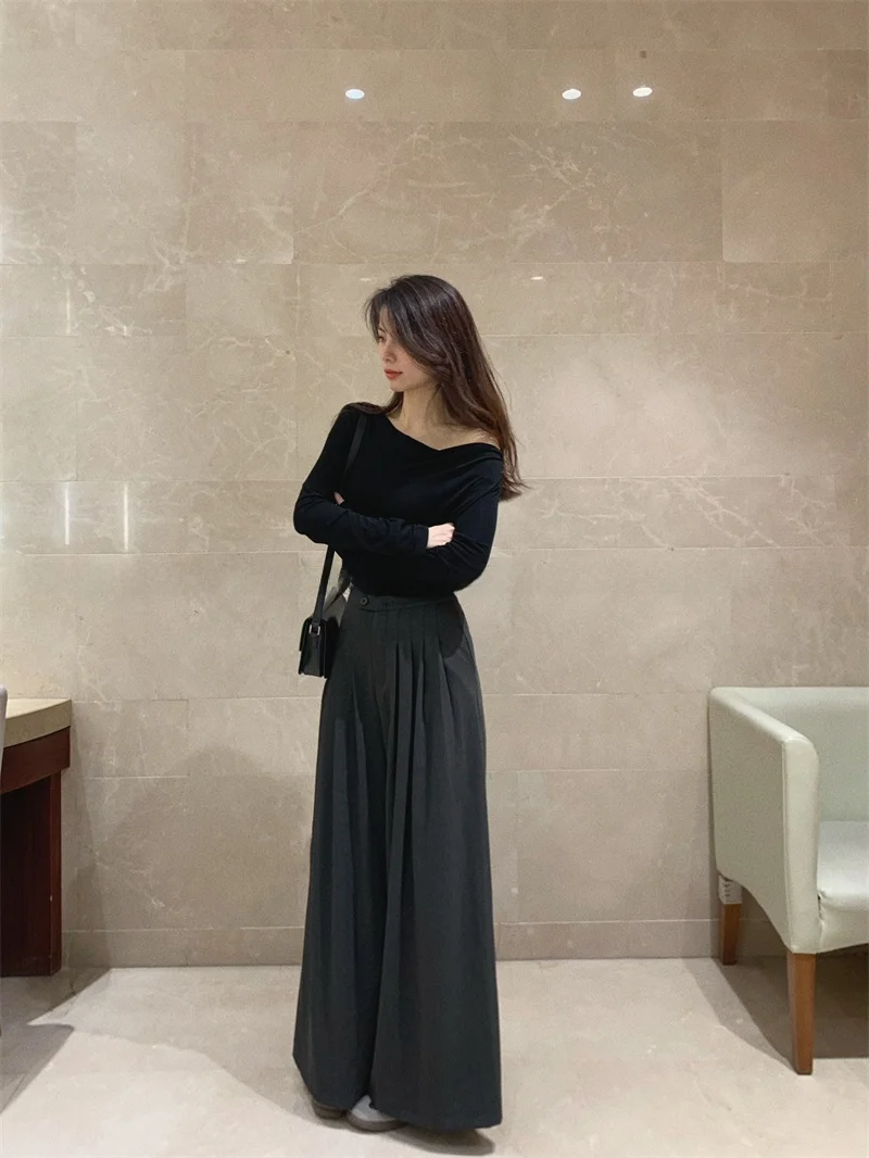 

Fall Winter High Waist Wide Leg Suit Pants Women's ey Pleated Heavy Du Commuter Trousers Faionable Casual Pants