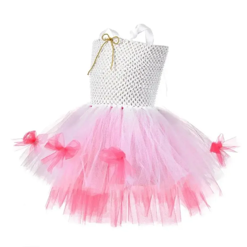 Girls Easter Bunny Tutu Dress, Kids Cute Cartoon Themed Holiday Outfit, Pink White Bunny Girls Performance Clothes, Floral Style
