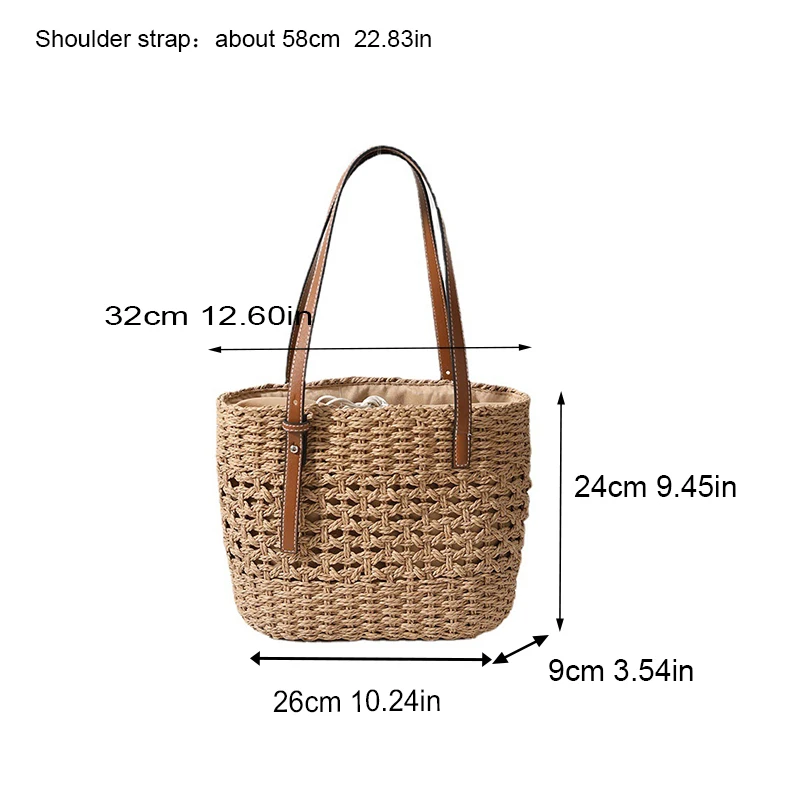 New Leather Handle Hollowed Out Handmade Straw Bag With High-quality Seaside Vacation Shoulder Portable Beach Bag