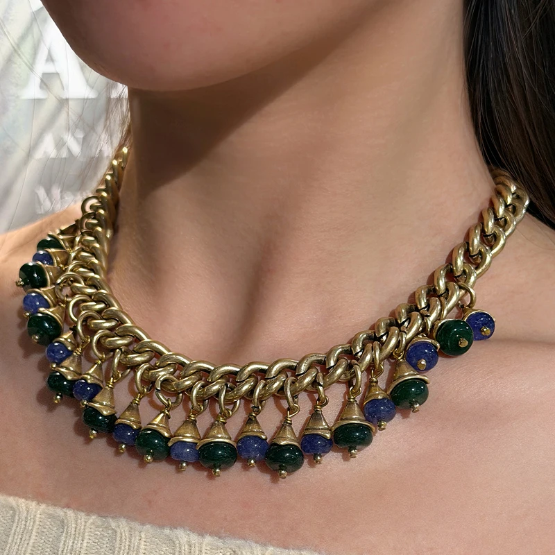 

Vintage Blue Green Glaze Taeesl Necklace Water Drop Pendant Jewelry For Women Luxury Brands Accessories Anniversary Party 2025