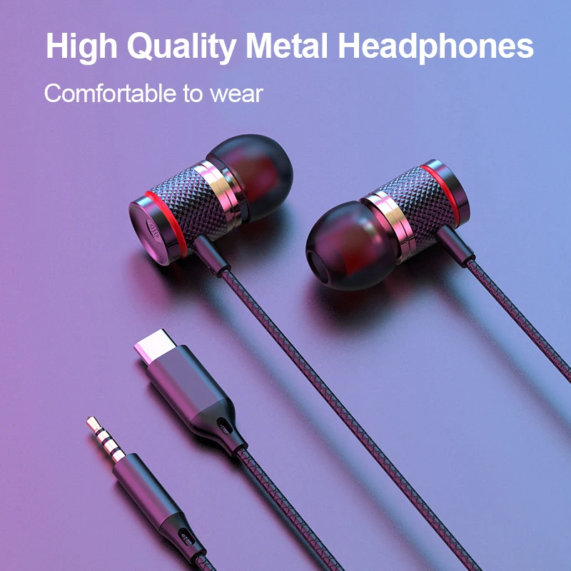 Digital Chip Wired Earphone 3.5mm AUX/Type C In-Ear 9D HiFi Surround Heavy Bass In-Ear Headsets For Samsung Huawei Xiaomi MP3 PC